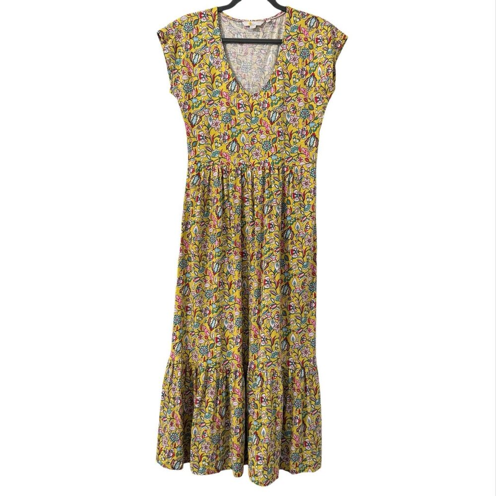 Boden Coop Cotton Tiered Dress Size 4 Tall Daffodil Floral Midi Modest Church‎